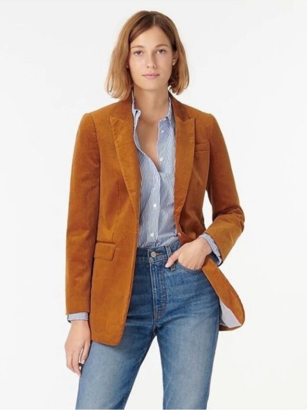 J. Crew Long Parke Blazer in Corduroy One Button English Saddle Brown Pumpkin 10